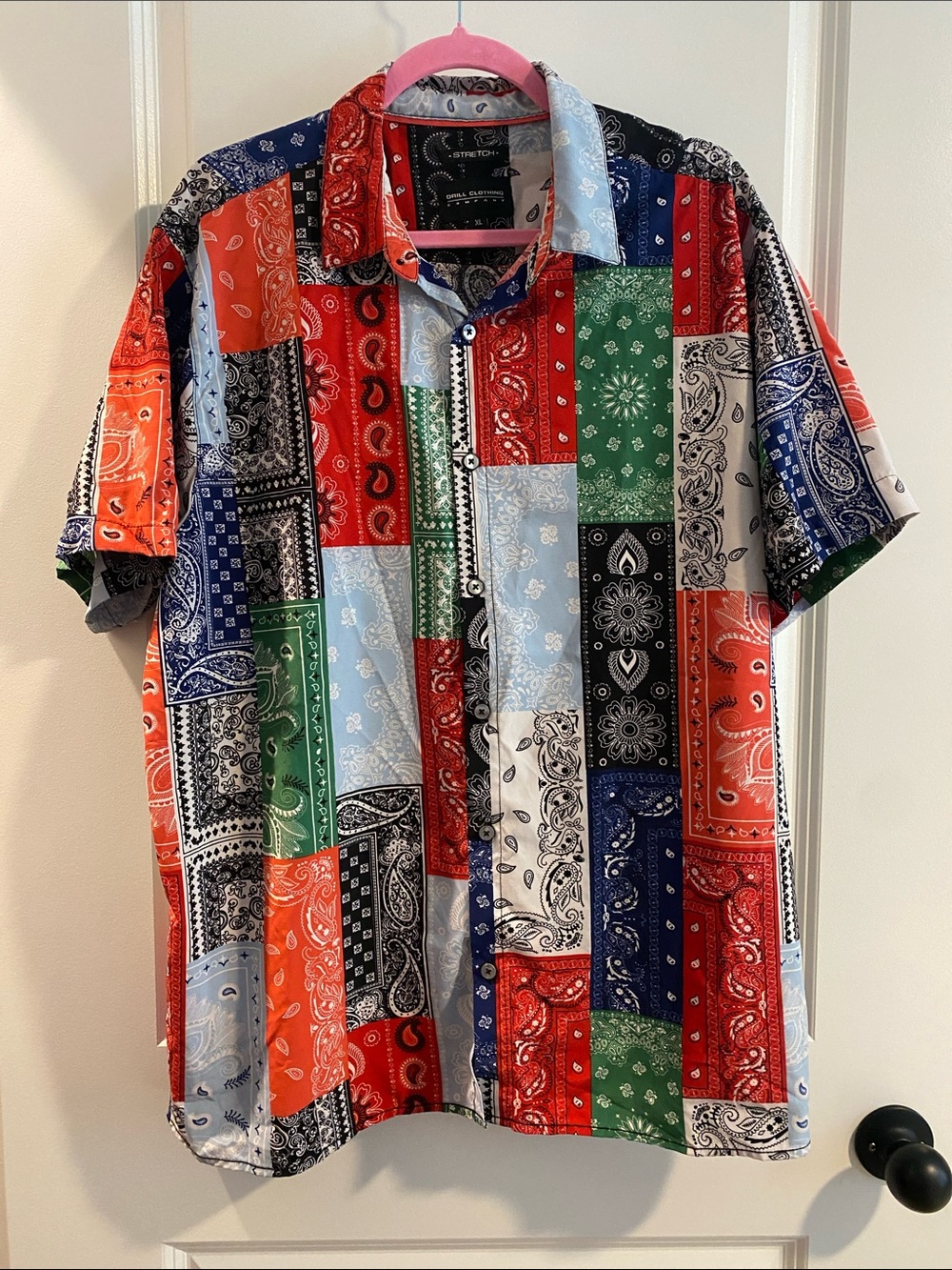 Casual Multi-Color Patchwork Bandana Button-Down Shirt